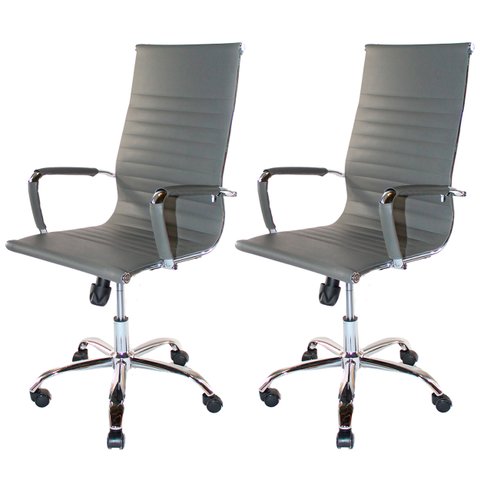 Kit 2 Cadeiras Presidente Charles Eames Esteirinha Couro Pu 11P Cor: Cinza