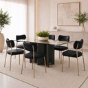 Ver imagem 2 de Kit 6 Cadeiras Sala de Jantar Lisa Pés Champanhe PU Preto m² - Monari Design