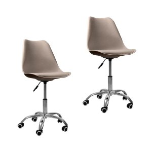 Kit 2 Cadeiras Office com Rodizio Giratória Saarinen - Bege