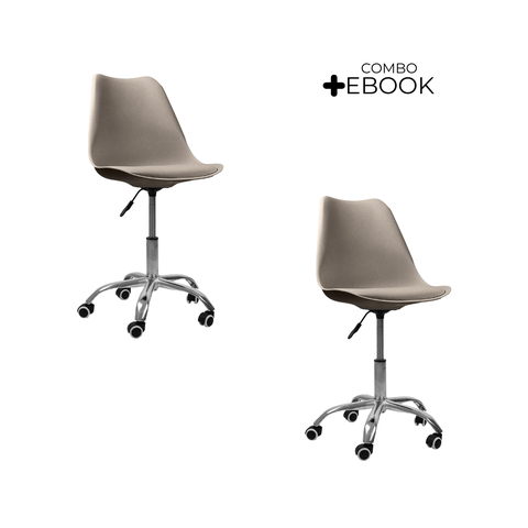 Kit 2 Cadeiras Office com Rodizio Giratória Saarinen - Bege + E-book