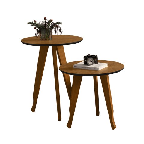 Mesa Lateral Veneza Pés Madeira Retrô: Freijó/preto