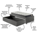 Ver mais imagens de Base Box Cama Solteirão Sapateira Courino Linho Cinza e Colchão Adapto Ecoflex 96x203