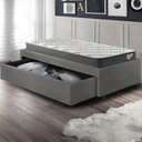Ver imagem 5 de Base Box Cama Solteirão Sapateira Courino Linho Cinza e Colchão Adapto Ecoflex 96x203