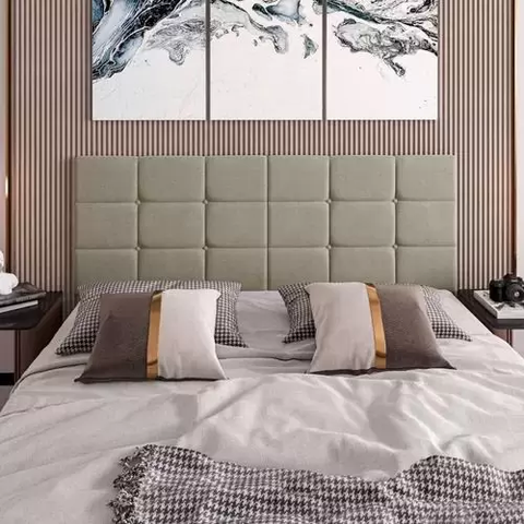 Cabeceira Painel Bia Estofada Casal Bege Suede 1,40m - Pc Móveis