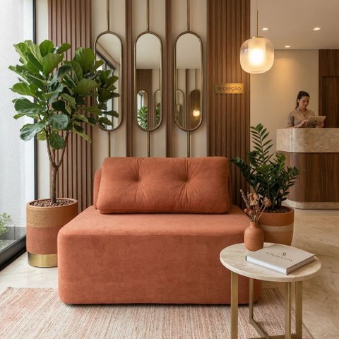 Sofá Modular Cielo 100cm Recepção Loja Sala de Estar Bouclê Terracota - Montanari'S Decor