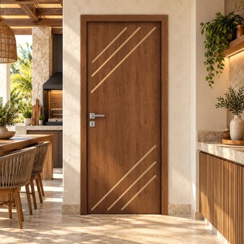 Porta de Madeira R30K 210x80 Frisada para Quarto e Sala:Imbuia