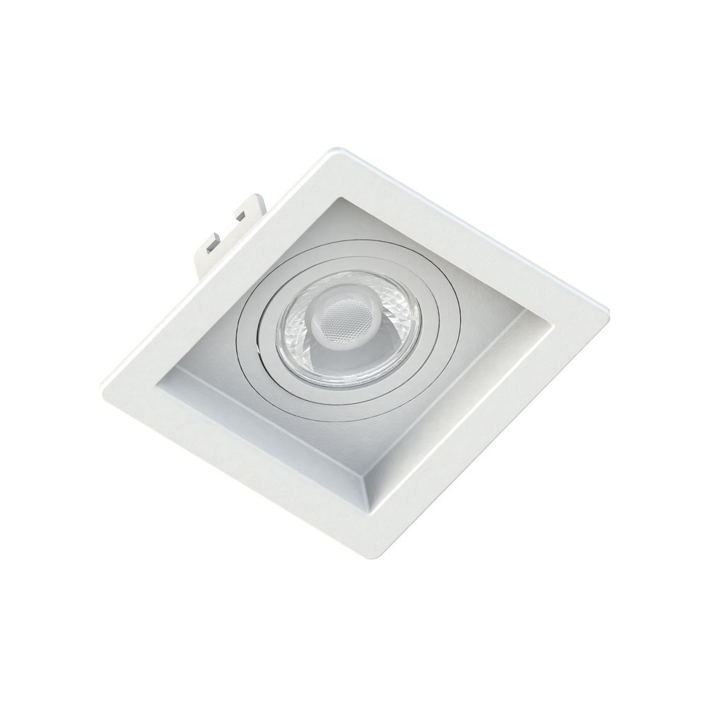 Kit 2 Spot Embutir Quadrado Recuado Mini Dicroica Mr11 Branco + Lâmpada LED 4W 2700K - 2