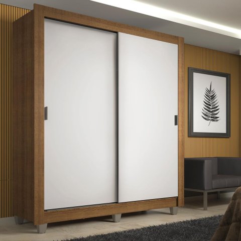 Guarda-roupa Solteiro Madesa Denver 2 Portas de Correr com Pés - Rustic/branco