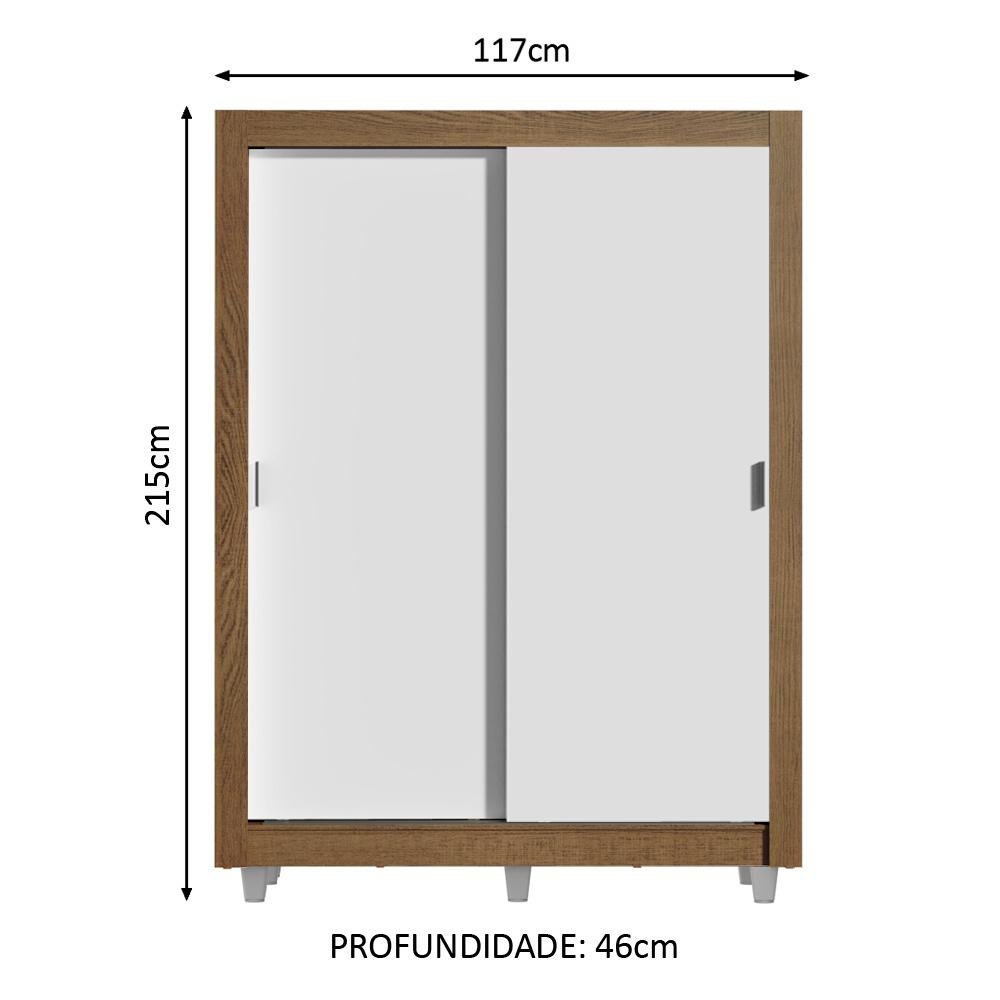 Guarda-roupa Solteiro Madesa Denver 2 Portas de Correr com Pés - Rustic/branco - 4