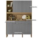 Ver imagem 4 de Armário de Cozinha Compacto Flora 5 Portas 2 Gavetas com Nicho P/micro-ondas 1,44m - Freijó/gris
