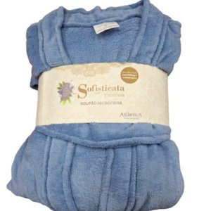 Roupão Microfibra Sofisticata Premium Azul Tamanho M.