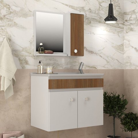 Conjunto para Banheiro Samba 55 Branco/Noce