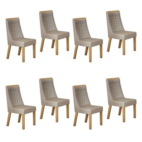 Kit de 8 Cadeiras para Sala de Jantar Luna Bege/Cinamomo/Veludo Palha