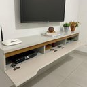 Ver imagem 4 de Rack Suspenso Uno p/ Tvs até 55 Polegadas 160cm 2 Portas Off White/Cedro - Olivar Móveis