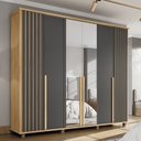 Ver imagem 1 de Guarda-Roupa Casal França 6 Portas com Espelho e Detalhe Ripado com 3 Gavetas Internas Cinza/Cinamomo/Grafite