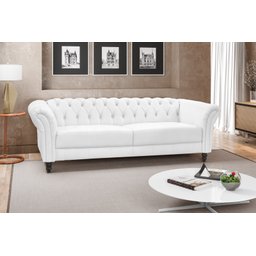 Sofá de Couro Chesterfield 1,80cm Branco - Mozzelar - 1