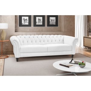 Sofá de Couro Chesterfield 1,80cm Branco - Mozzelar
