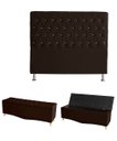 Ver imagem 1 de Kit Estrela Cabeceira de Cama Box e Calçadeira Baú Pés Palito Botão Cristal Casal 140 Cm Suede Marro