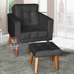 Sofá/poltrona/cadeira Decorativa Glamour Dubai com Puff e Pés em Madeira Preto - 1