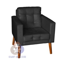 Sofá/poltrona/cadeira Decorativa Glamour Dubai com Puff e Pés em Madeira Preto - 2