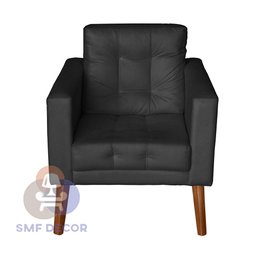 Sofá/poltrona/cadeira Decorativa Glamour Dubai com Puff e Pés em Madeira Preto - 5