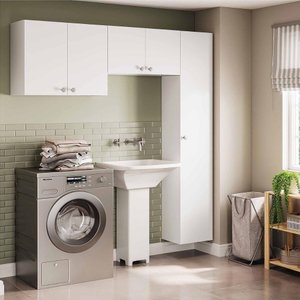 Conjunto com 3 Armários de Lavanderia Suspenso Multimóveis Cr30048 Branco