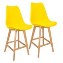 Ver imagem 1 de Kit 2 Banquetas Monty Leda Luisa Saarinen Alta Base Fixa Madeira - Amarela