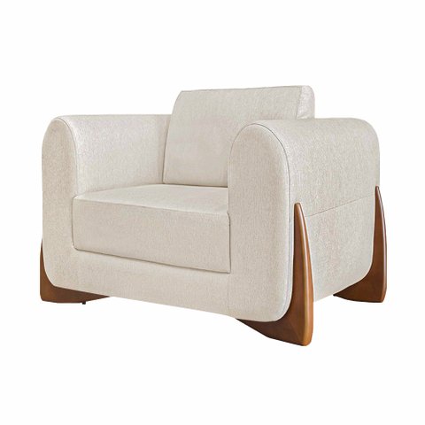 Poltrona Decorativa Pés em Madeira Buzz Linho Off White Rústico - Gran Belo
