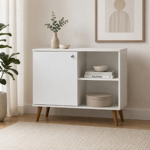 Aparador Decorativo 88cm com 1 Porta e Prateleira Lateral em MDF - Pea Móveis