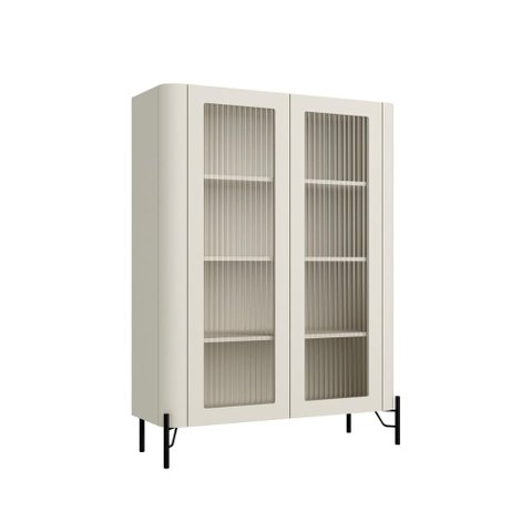 Cristaleira com 2 Portas 98,5cm Vidro Canelado Pés em Metal Cor:luna com Preto