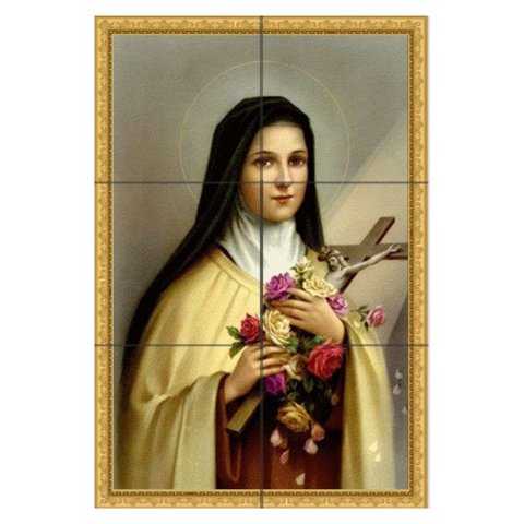 Quadro Santa Teresinha com Crucifixo e Rosas 60x40 em Azulejos