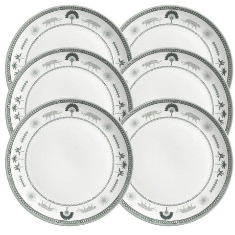 Jogo 6 Pratos Rasos Stoneware Exótica 26,5cm Porto Brasil Mesa Posta Branco Verde