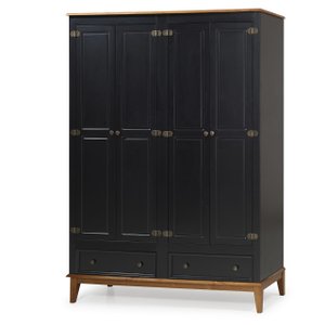 Guarda-roupa Rústico 4 Portas e 2 Gavetas - Madeira Maciça e Mdf - Preto