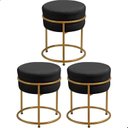 Ver imagem 1 de Kit 3 Puff Redondo Argola Levi Veludo Preto Base em Aço Dourado
