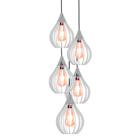 Combo 5 Pendentes Chile, Luminária de Teto Cozinha e Sala, Lustre Gota Rústico em Madeira MDF (18x25