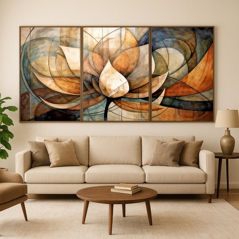 Quadro Grande Abstrato Harmonia Florescer da Alma Tríptico