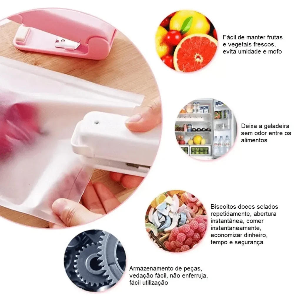 Mini Seladora de Embalagem Plástico Lacra Portátil Manual:branco - 5