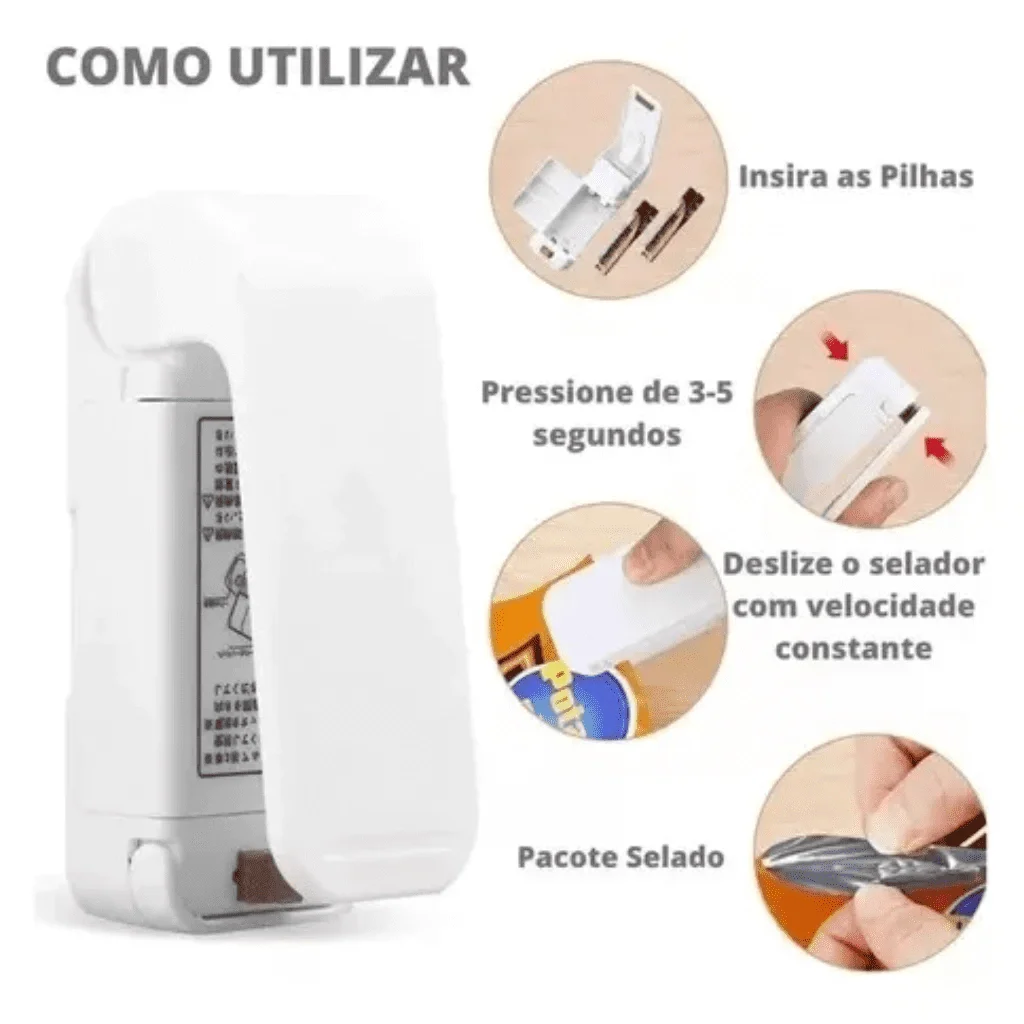 Mini Seladora de Embalagem Plástico Lacra Portátil Manual:branco - 2