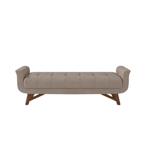 Puff Recamier Decorativo com Pés em Madeira 160 cm Itália P05 Veludo Bege - Lyam Decor
