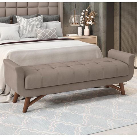 Puff Recamier Decorativo com Pés em Madeira 160 cm Itália P05 Veludo Bege - Lyam Decor