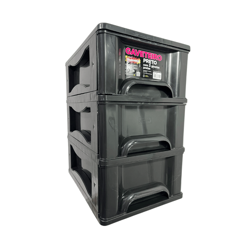 Gaveteiro Organizador 3 Gav Plasnew Resistente 1715 Preto