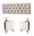 Ver imagem 1 de Conjunto Cabeceira Painel Paris 1,40 Capitone com Mesas de Cabeceira Status 3 Gavetas Off White - Re