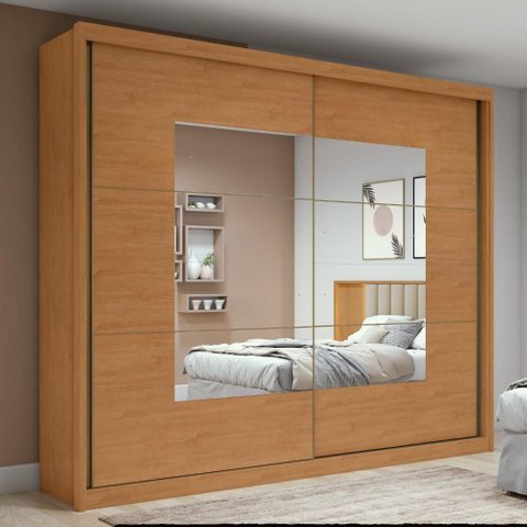 Guarda-roupa Casal 100% Mdf 2 Portas 6 Gavetas Easy Max com Espelho Amendoa/off White