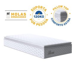 Cama Box com Colchao de Molas Ensacadas Pillow Top Flora + Auxiliar de Espuma Unique Solteiro 88cm - 7