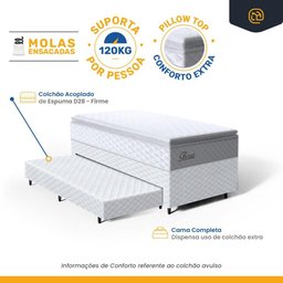 Cama Box com Colchao de Molas Ensacadas Pillow Top Flora + Auxiliar de Espuma Unique Solteiro 88cm - 4