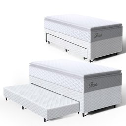 Cama Box com Colchao de Molas Ensacadas Pillow Top Flora + Auxiliar de Espuma Unique Solteiro 88cm - 1