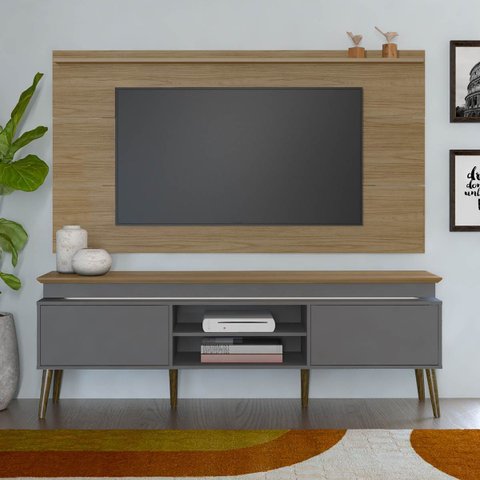 Rack Lumina com Painel Slim P/ Tv até 75" com 2 Portas Carvalho/grafite - Artely