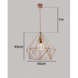 Lustre Pendente Diamante Aramado Cobre Rosebivolt E27:2u Filamento 2200k - 2