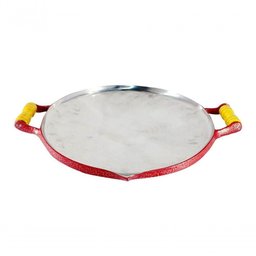 Chapa Disco Arado Alumínio Craqueada Alça Madeira Vermelha - 1