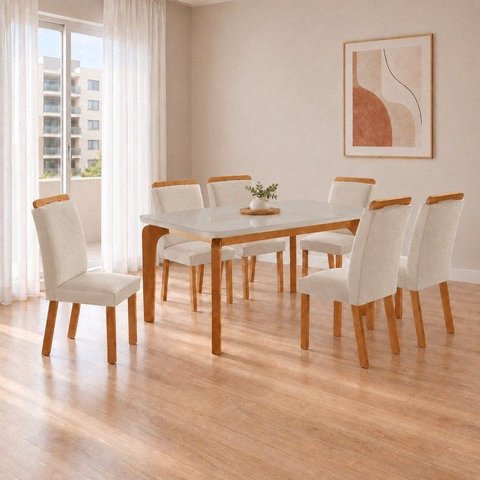 Conjunto de Mesa de Jantar Dublin 180 Tp MDF Vidro Canto Copo 6 Cadeiras Mariana